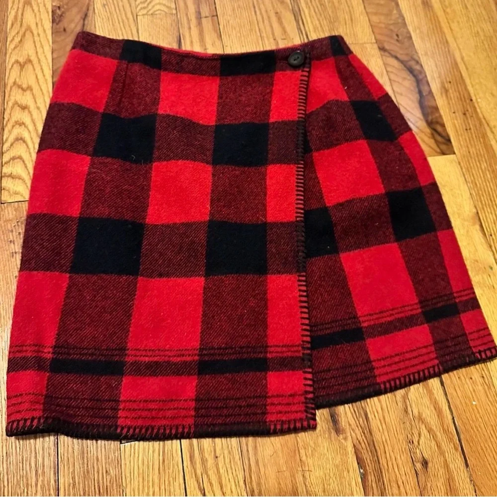 Vintage Ralph Lauren Country Red & Black Buffalo Plaid Wool Wrap Skirt SZ: 8 - Picture 1 of 6
